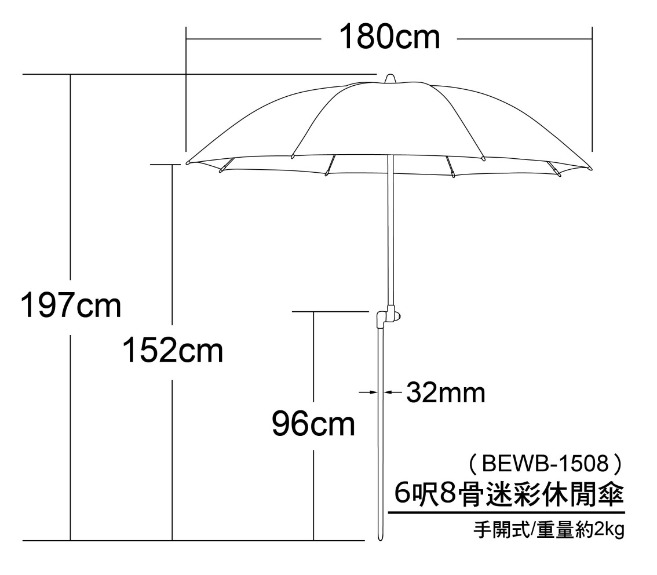 露營手開傘（迷彩） 細節或尺寸圖